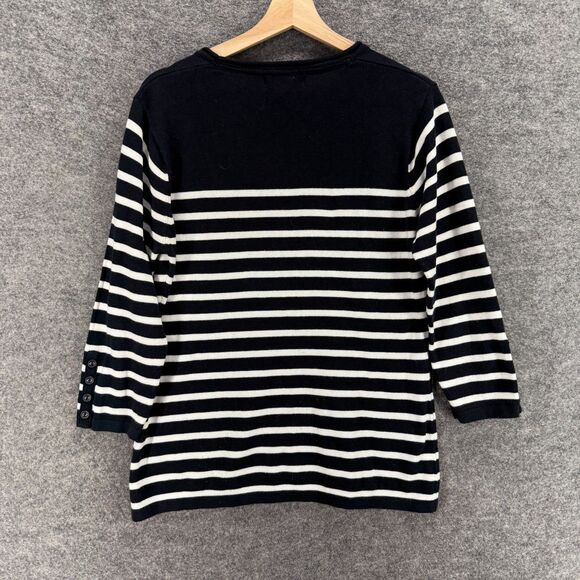 Select Sweater Pullover Women S Small Black Striped Knit Long Sleeve Cotton - Picture 2 of 7